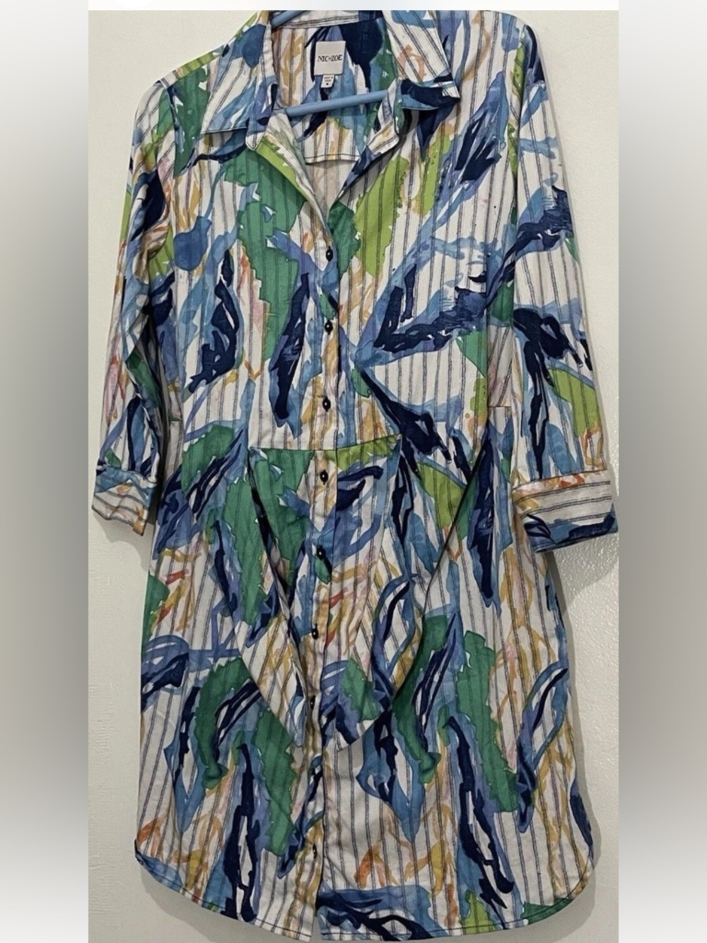 Nic + Zoe Scribble Vines Cotton/Spandex Tie-Front Shirt Dress Size Small